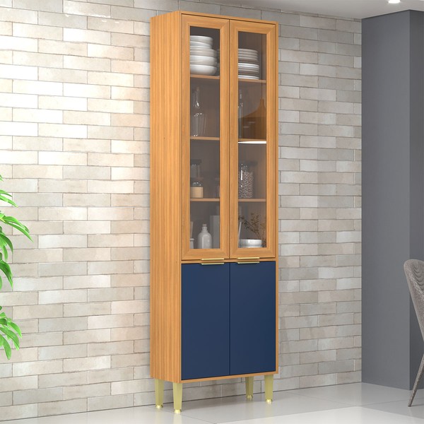 Paneleiro Domus 4 Portas com Vidro Nogal/Royal - Hecol Móveis