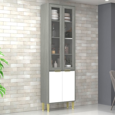 Paneleiro Domus 4 Portas com Vidro Silver/Branco - Hecol Móveis