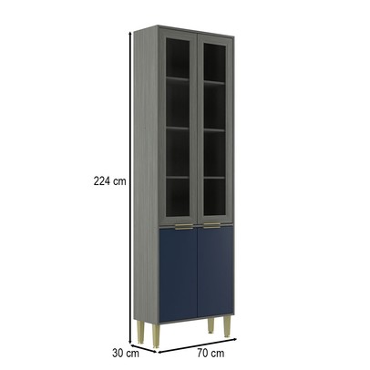 Paneleiro Domus 4 Portas com Vidro Silver/Royal - Hecol Móveis