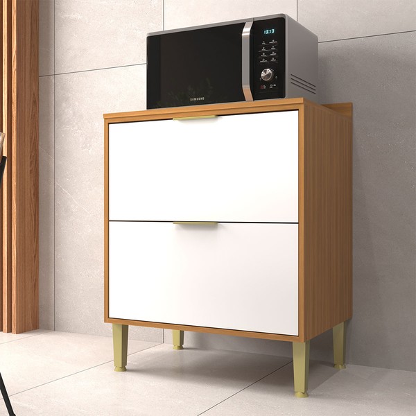 Balcão de Cozinha 70 Cm Domus 2 Gavetas Nogal/Branco - Hecol Móveis