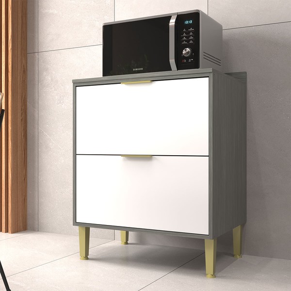 Balcão de Cozinha 70 Cm Domus 2 Gavetas Silver/Branco - Hecol Móveis