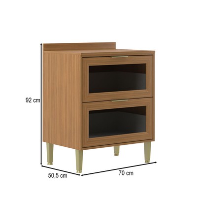 Balcão de Cozinha 70 Cm Domus 2 Gavetas com Vidro Nogal - Hecol Móveis