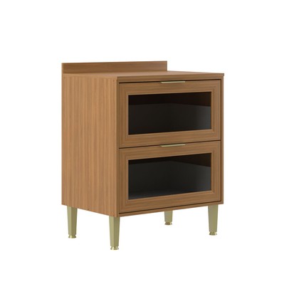Balcão de Cozinha 70 Cm Domus 2 Gavetas com Vidro Nogal - Hecol Móveis