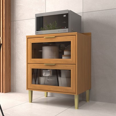 Balcão de Cozinha 70 Cm Domus 2 Gavetas com Vidro Nogal - Hecol Móveis
