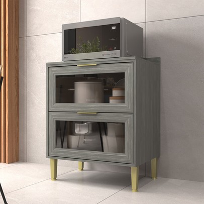Balcão de Cozinha 70 Cm Domus 2 Gavetas com Vidro Silver - Hecol Móveis