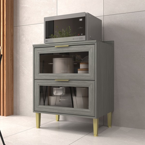 Balcão de Cozinha 70 Cm Domus 2 Gavetas com Vidro Silver - Hecol Móveis