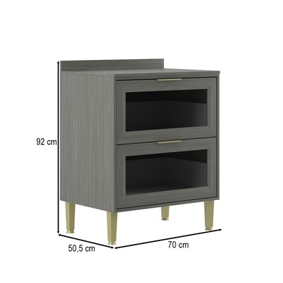 Balcão de Cozinha 70 Cm Domus 2 Gavetas com Vidro Silver - Hecol Móveis