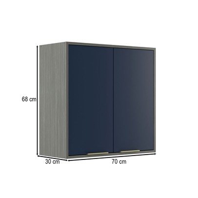 Armário Aéreo Cozinha 70 Cm Domus 2 Portas Silver/Royal - Hecol Móveis