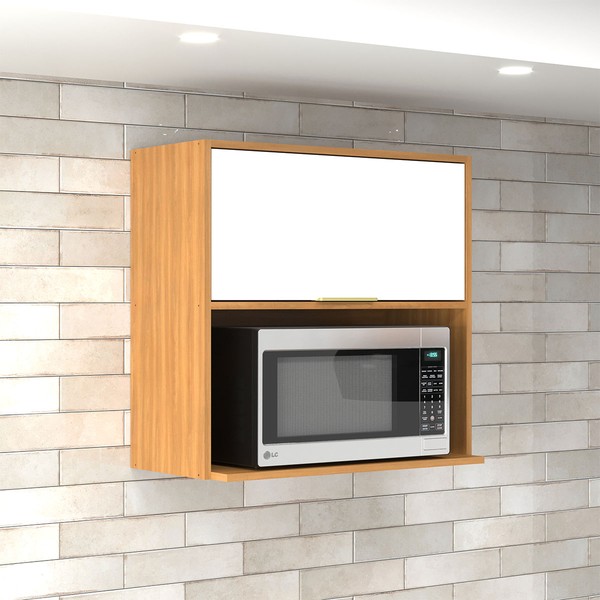 Armário Aéreo Cozinha 70 Cm Domus 1 Porta com Nicho Nogal/Branco - Hecol Móveis