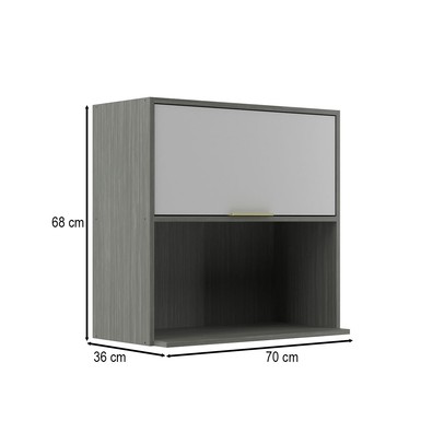 Armário Aéreo Cozinha 70 Cm Domus 1 Porta com Nicho Silver/Branco - Hecol Móveis