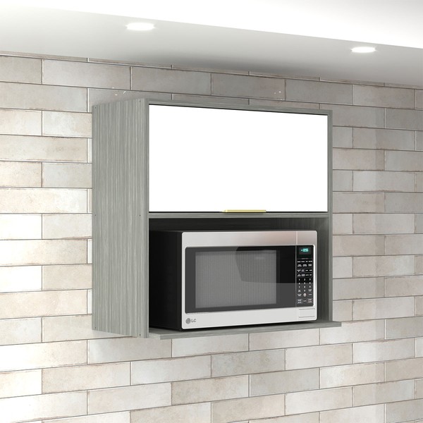 Armário Aéreo Cozinha 70 Cm Domus 1 Porta com Nicho Silver/Branco - Hecol Móveis