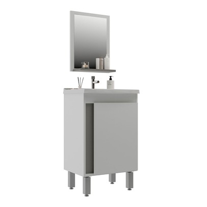 Armário de Banheiro Smart 45 Cm 1 Porta com Cuba Espelho 100% Mdf Cimento - Belizze Móveis