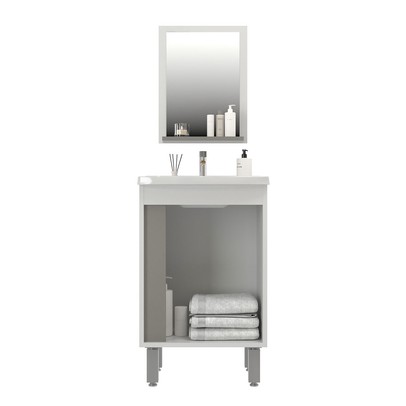 Armário de Banheiro Smart 45 Cm 1 Porta com Cuba Espelho 100% Mdf Cimento - Belizze Móveis