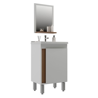 Armário de Banheiro Smart 45 Cm 1 Porta com Cuba Espelho 100% Mdf Noce - Belizze Móveis