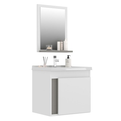 Armário de Banheiro Smart 1 Porta com Cuba e Espelho 100% Mdf Cimento - Belizze Móveis