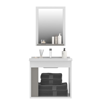 Armário de Banheiro Smart 1 Porta com Cuba e Espelho 100% Mdf Cimento - Belizze Móveis