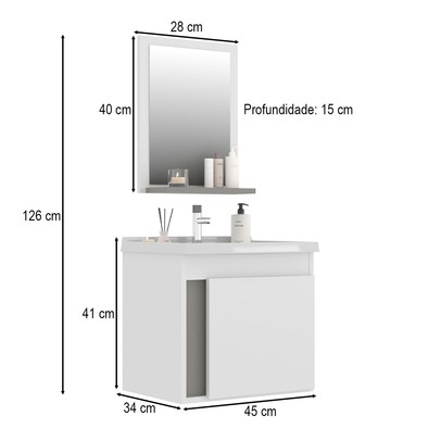 Armário de Banheiro Smart 1 Porta com Cuba e Espelho 100% Mdf Cimento - Belizze Móveis