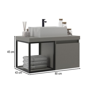 Armário de Banheiro Miami 1 Porta com Cuba 100% Mdf Cimento - Belizze Móveis