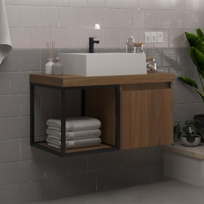 Armário de Banheiro Miami 1 Porta com Cuba 100% Mdf Noce - Belizze Móveis