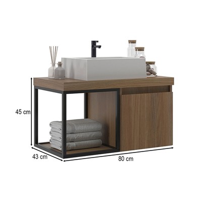Armário de Banheiro Miami 1 Porta com Cuba 100% Mdf Noce - Belizze Móveis