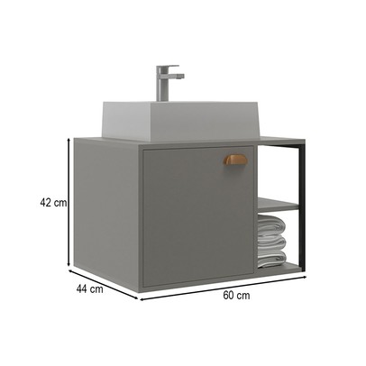 Armário de Banheiro Nassau 1 Porta com Cuba 100% Mdf Cimento - Belizze Móveis