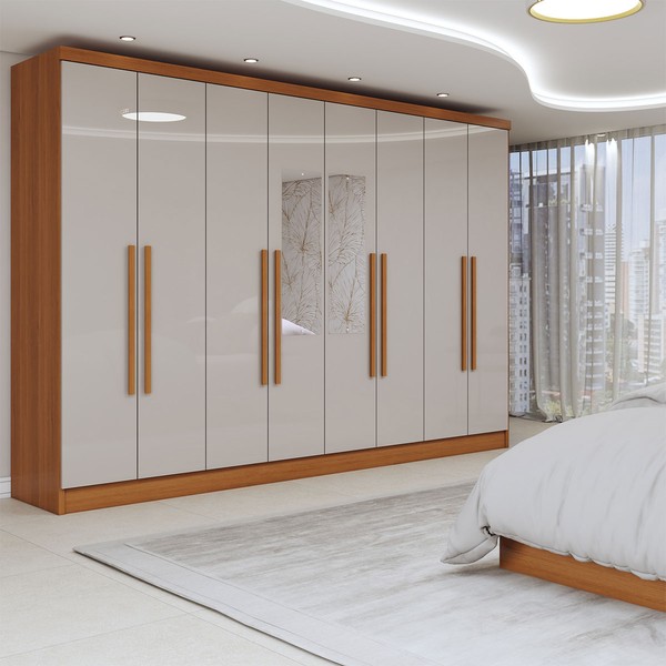 Guarda-Roupa Casal Osasco 8 Portas 4 Gavetas com Espelho Cinamomo/Off White - Panorama Móveis