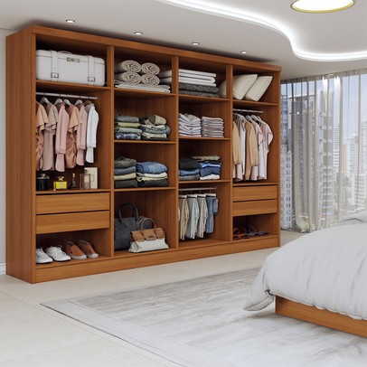 Guarda-Roupa Casal Osasco 8 Portas 4 Gavetas com Espelho Cinamomo/Off White - Panorama Móveis