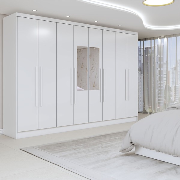 Guarda-Roupa Casal Osasco 8 Portas 4 Gavetas com Espelho Branco - Panorama Móveis