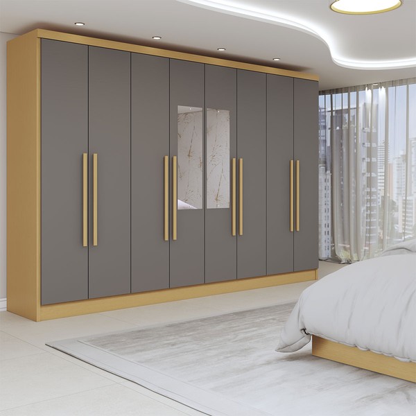 Guarda-Roupa Casal Osasco 8 Portas 4 Gavetas com Espelho Jequitibá/Granizo - Panorama Móveis