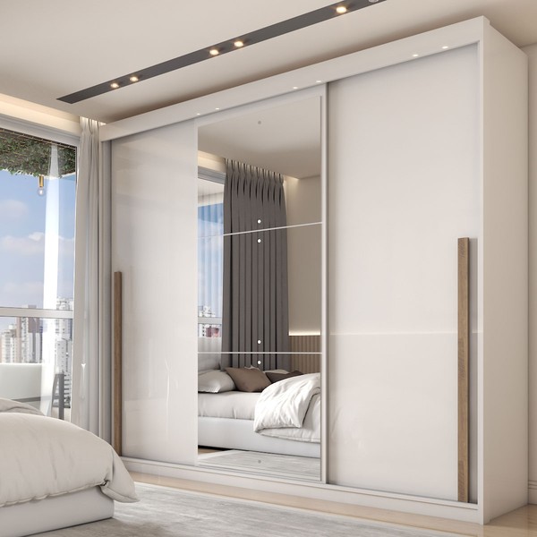Guarda-Roupa Casal Arcadia 3 Portas 6 Gavetas com Espelho Branco - Panorama Móveis