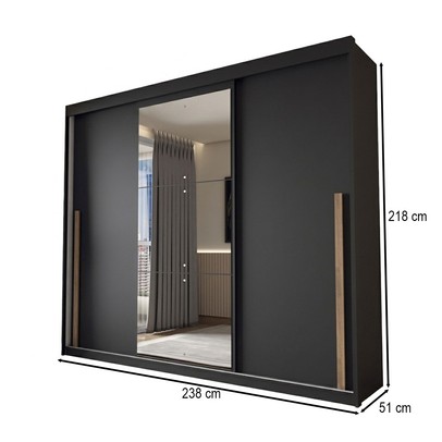 Guarda-Roupa Casal Arcadia 3 Portas 6 Gavetas com Espelho Preto - Panorama Móveis