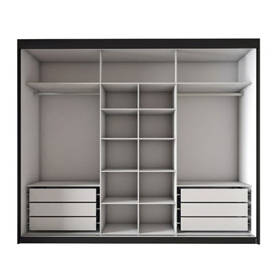 Guarda-Roupa Casal Arcadia 3 Portas 6 Gavetas com Espelho Preto - Panorama Móveis