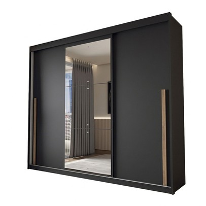 Guarda-Roupa Casal Arcadia 3 Portas 6 Gavetas com Espelho Preto - Panorama Móveis