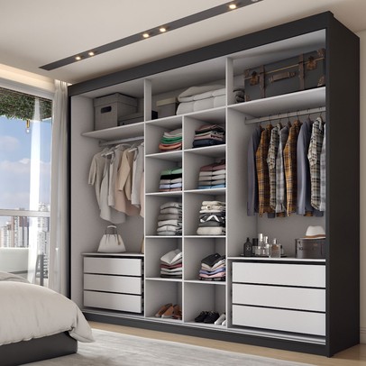 Guarda-Roupa Casal Arcadia 3 Portas 6 Gavetas com Espelho Preto - Panorama Móveis