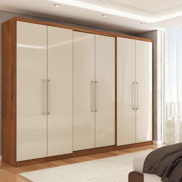 Guarda-Roupa Casal City 6 Portas 2 Gavetas Freijó/Off - Panorama Móveis