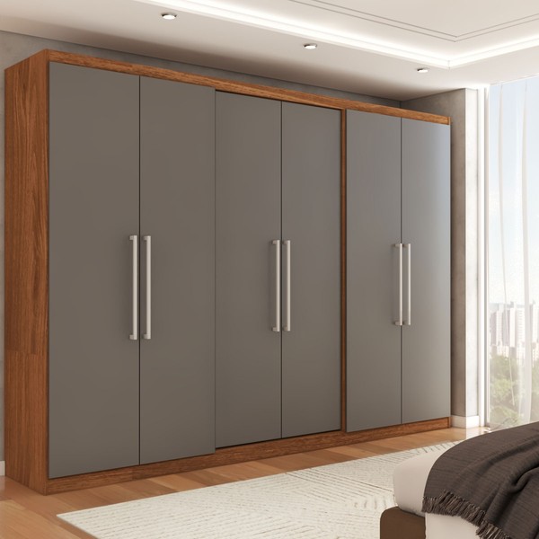 Guarda-Roupa Casal City 6 Portas 2 Gavetas Freijó/Cinza - Panorama Móveis