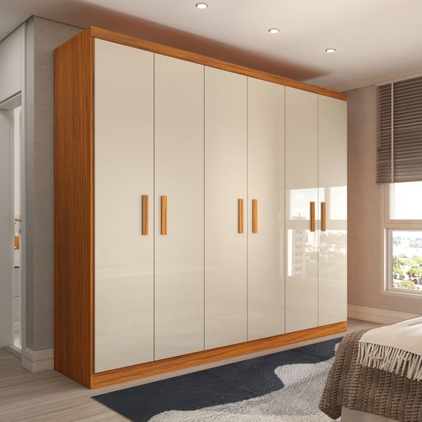 Guarda-Roupa Casal Califa 6 Portas 2 Gavetas Cinamomo/Off White - Panorama Móveis