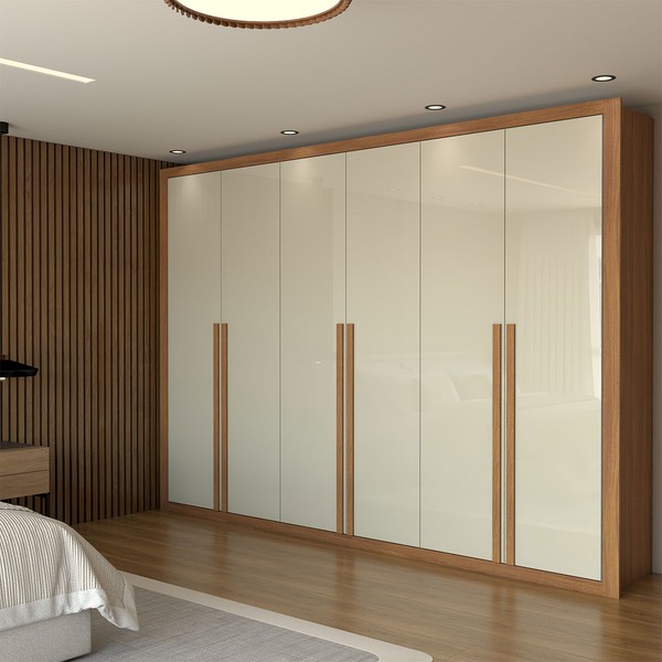 Guarda-Roupa Casal Aura 6 Portas 6 Gavetas Cinamomo/Off White - Panorama Móveis