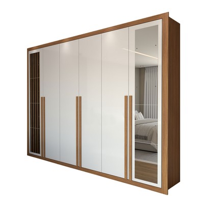 Guarda-Roupa Casal Aura 6 Portas 6 Gavetas com Espelho Cinamomo-Branco - Panorama Móveis