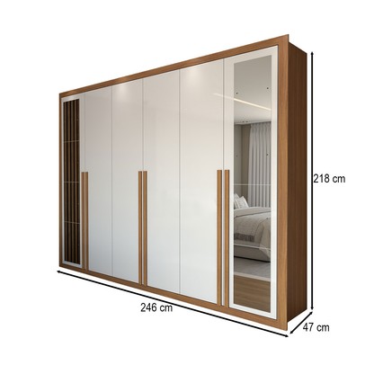 Guarda-Roupa Casal Aura 6 Portas 6 Gavetas com Espelho Cinamomo-Branco - Panorama Móveis