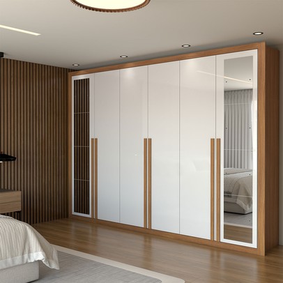 Guarda-Roupa Casal Aura 6 Portas 6 Gavetas com Espelho Cinamomo-Branco - Panorama Móveis