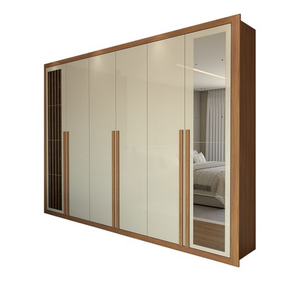 Guarda-Roupa Casal Aura 6 Portas 6 Gavetas com Espelho Cinamomo-Off White - Panorama Móveis