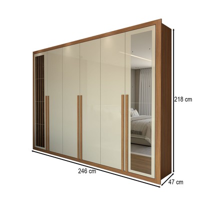 Guarda-Roupa Casal Aura 6 Portas 6 Gavetas com Espelho Cinamomo-Off White - Panorama Móveis