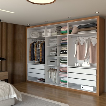 Guarda-Roupa Casal Aura 6 Portas 6 Gavetas com Espelho Cinamomo-Off White - Panorama Móveis