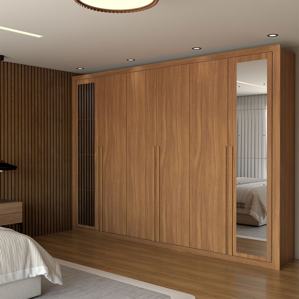 Guarda-Roupa Casal Aura 6 Portas 6 Gavetas com Espelho Cinamomo - Panorama Móveis