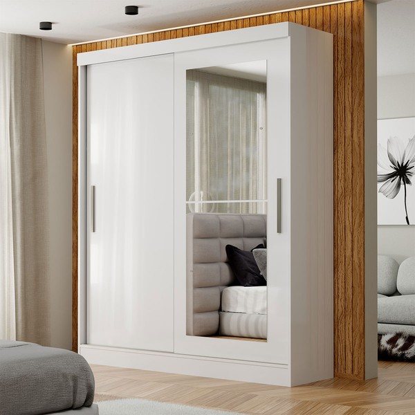 Guarda-Roupa Solteiro Sedona 2 Portas 2 Gavetas com Espelho Flex Branco - Panorama Móveis