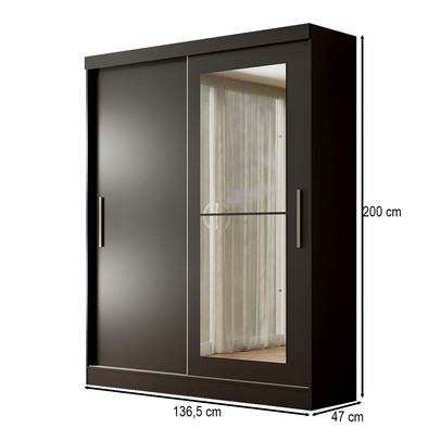 Guarda-Roupa Solteiro Sedona 2 Portas 2 Gavetas com Espelho Flex Preto - Panorama Móveis