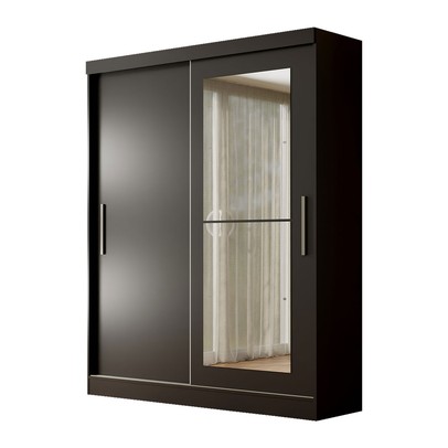 Guarda-Roupa Solteiro Sedona 2 Portas 2 Gavetas com Espelho Flex Preto - Panorama Móveis