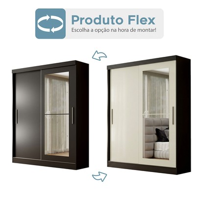 Guarda-Roupa Solteiro Sedona 2 Portas 2 Gavetas com Espelho Flex Preto - Panorama Móveis