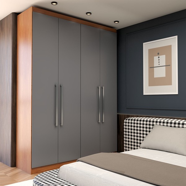 Guarda-Roupa Solteiro City 4 Portas 2 Gavetas Freijó/Cinza - Panorama Móveis